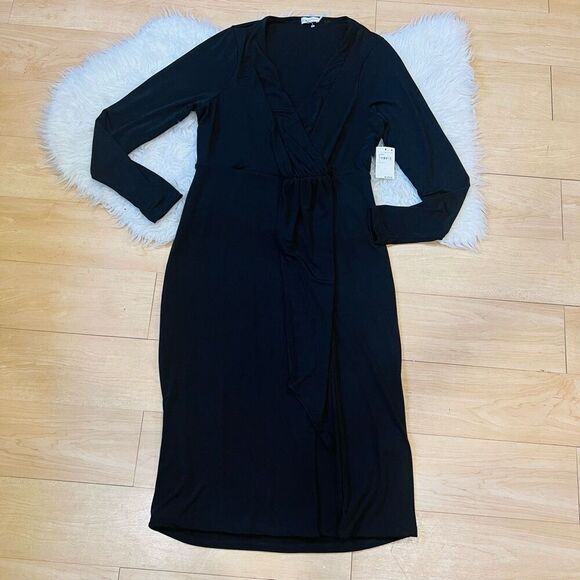 Good American Good Touch Wrap Dress Black Long Sleeve size 4 plus size - Picture 8 of 9